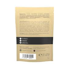 Rückseite einer beige Verpackung mit Zutatenliste und Barcode.