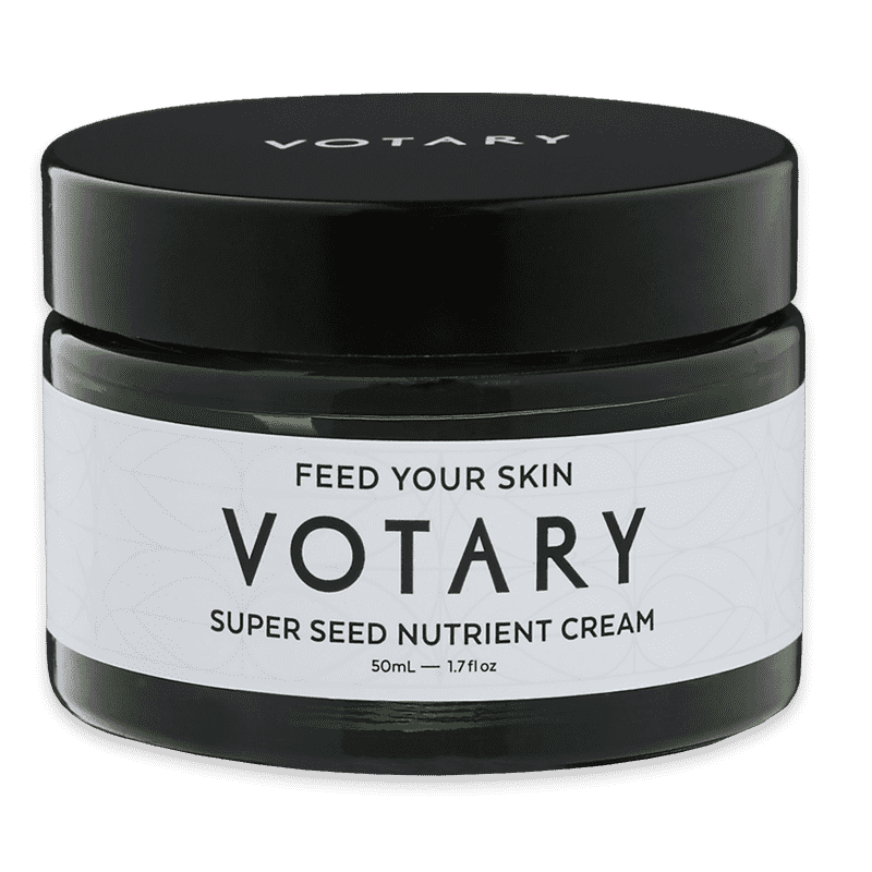 VOTARY Super Seed Nutrient Cream, 50ml, schwarze Dose mit weißem Etikett, Text 'Feed Your Skin'.