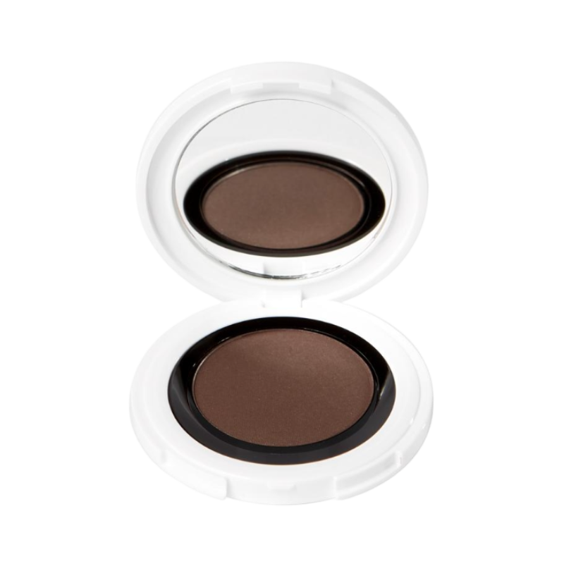 UND GRETEL IMBE Lidschatten in der Farbe 1 Bark, geöffnetes weißes Etui mit braunem Lidschatten.