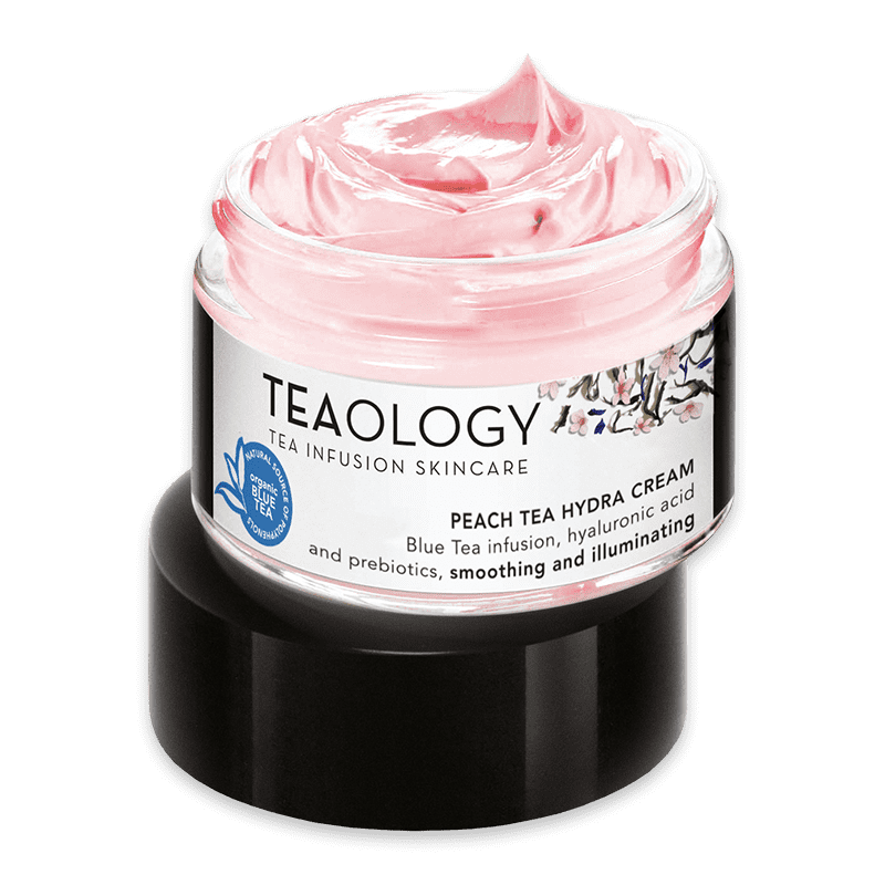 Peach Tea Hydra Cream von Teaology, eine feuchtigkeitsspendende und aufhellende Gesichtscreme mit Blauem Tee und Hyaluronsäure.