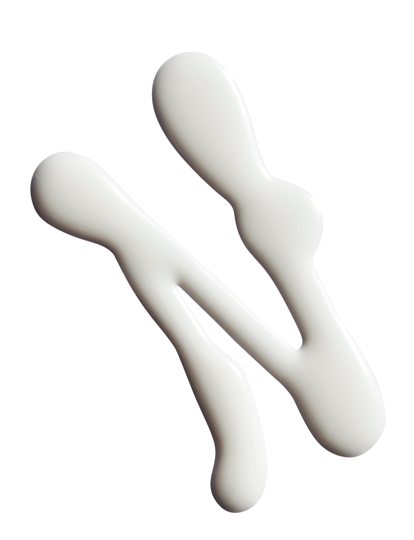 Nahaufnahme von weißer Creme auf weißem Hintergrund, die in einer geschwungenen Form aufgetragen ist.