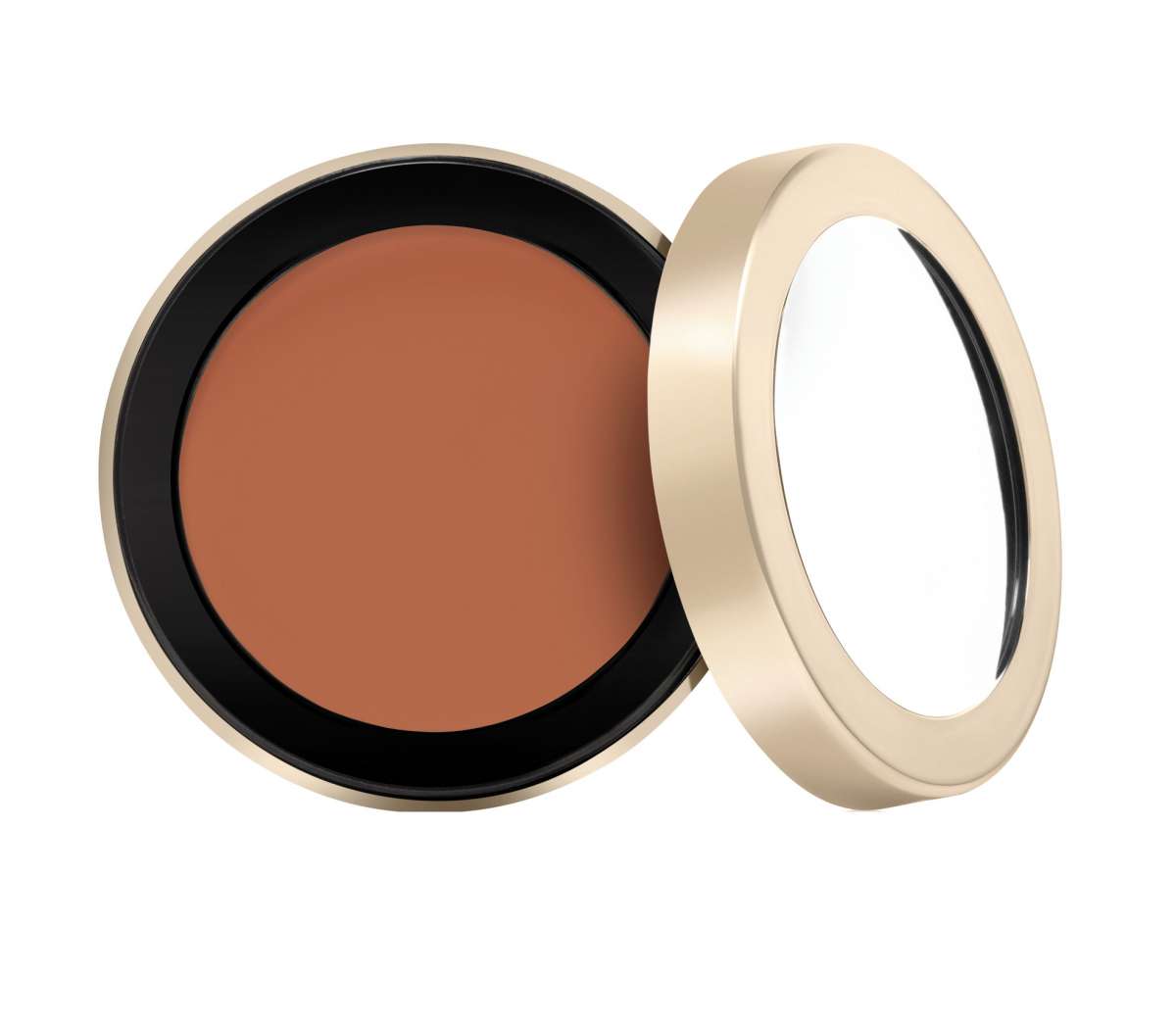 Jane Iredale Enlighten Concealer in geöffneter goldener Dose mit Spiegel, brauner Farbton.