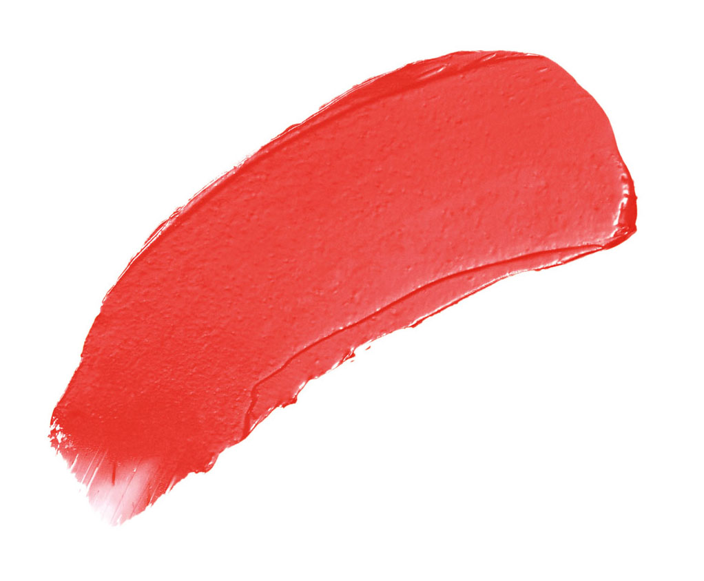 Roter Lippenstiftstrich auf weißem Hintergrund.