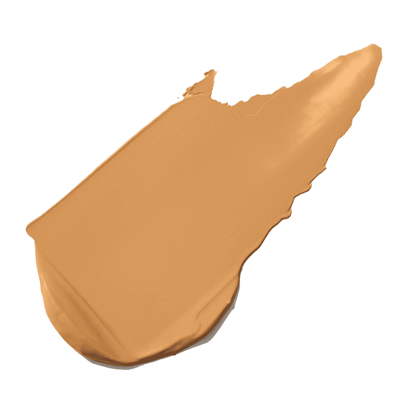 Nahaufnahme eines beigen Make-up-Swatches auf weißem Hintergrund.