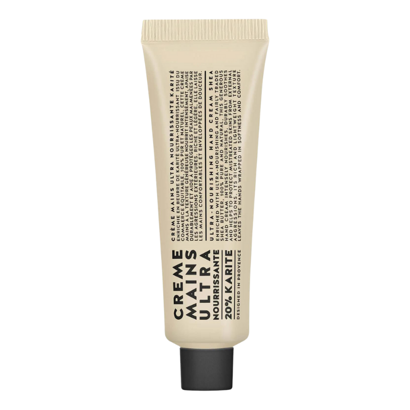 Handcreme 30ml Tube mit Karité-Shea-Butter, beige Verpackung, Produktbild.