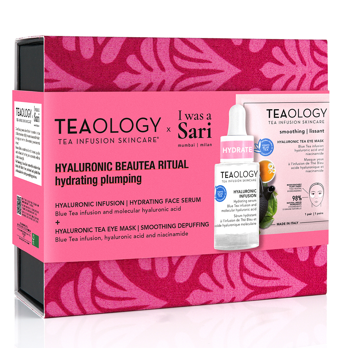 Teabox mit Hyaluronic Beautea Ritual, Serum und Maske, rosa Verpackung, Teainfusion Skincare, hydrating und plumping.