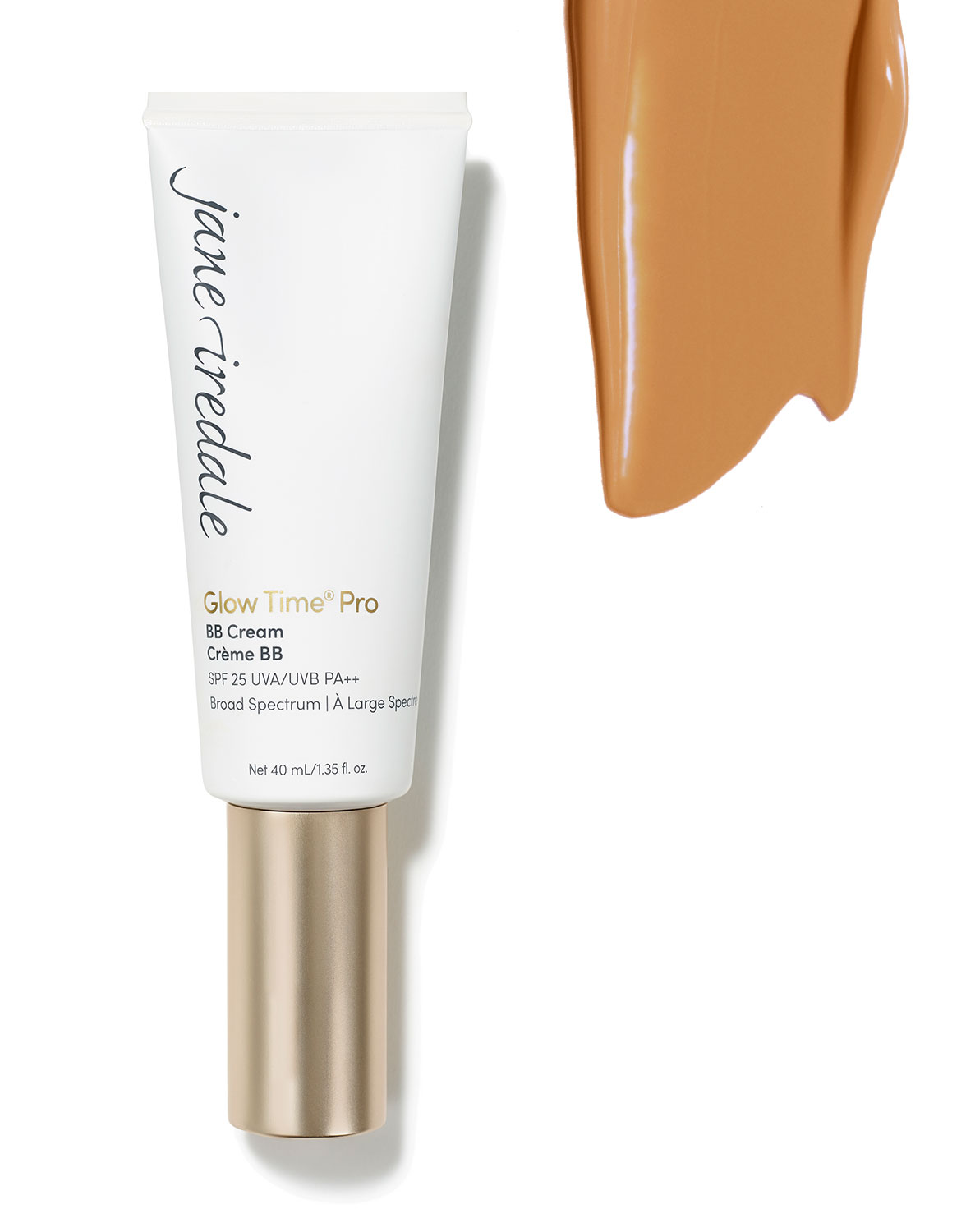 Jane Iredale Glow Time Pro BB Cream GT10, SPF 25, 40 ml, Tube und Farbprobe.