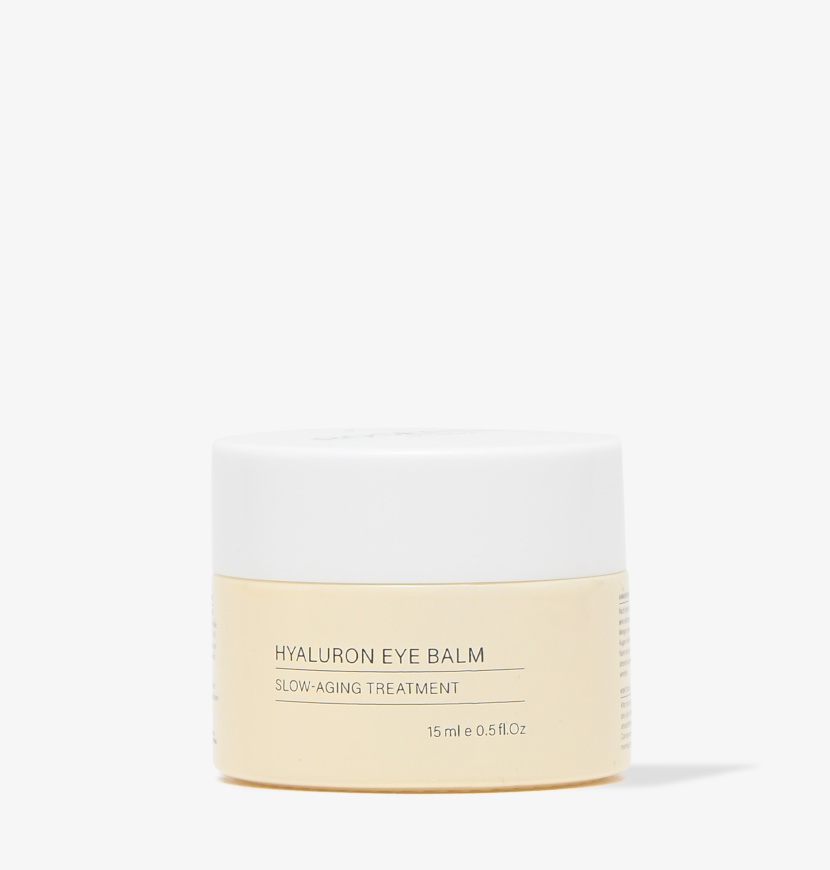 Ein Tiegel Hyaluron Eye Balm Slow-Aging Treatment, 15 ml, auf weißem Hintergrund.
