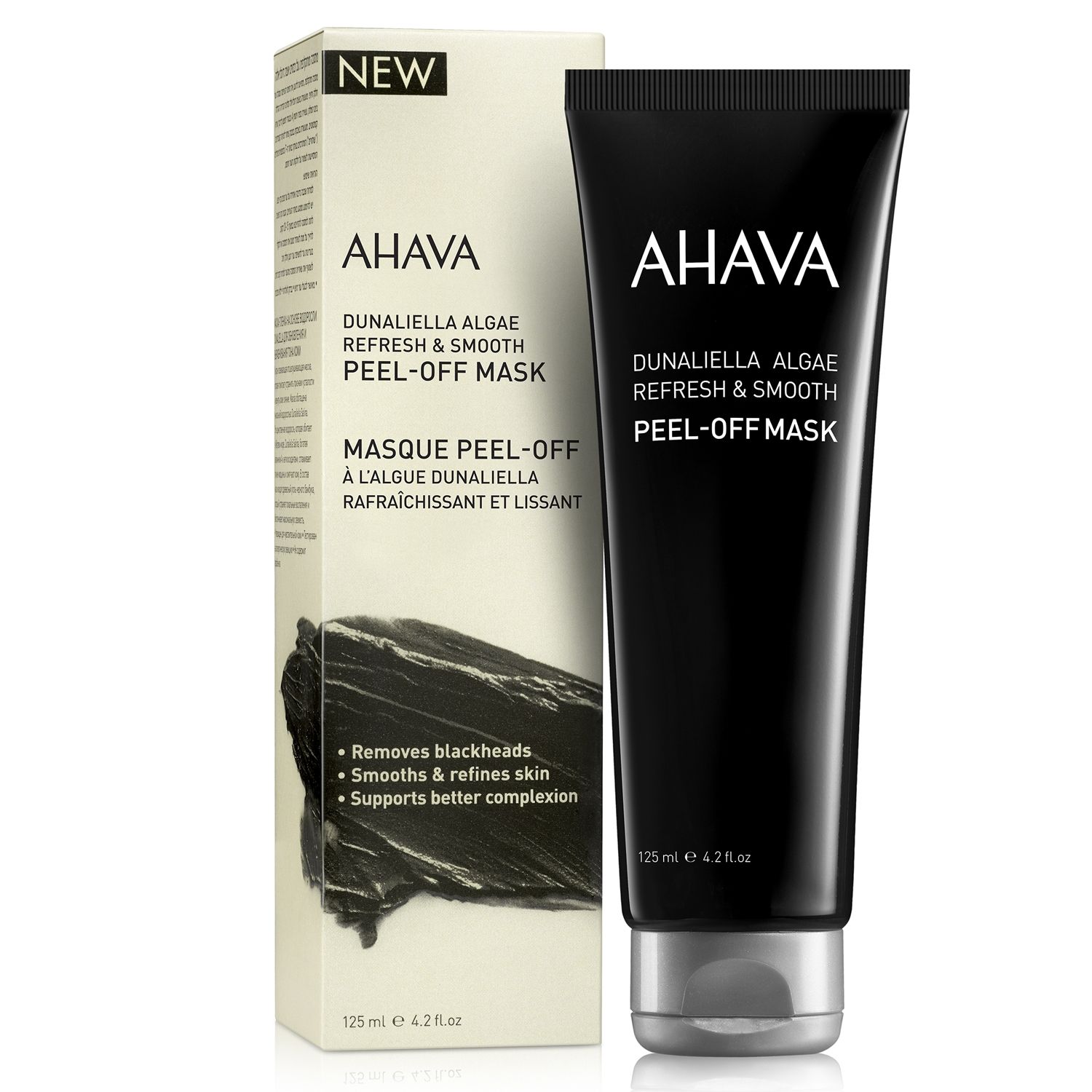 AHAVA Dunaliella Algae Peel-Off Maske, 125 ml, entfernt Mitesser, glättet und verfeinert die Haut, unterstützt einen klaren Teint.