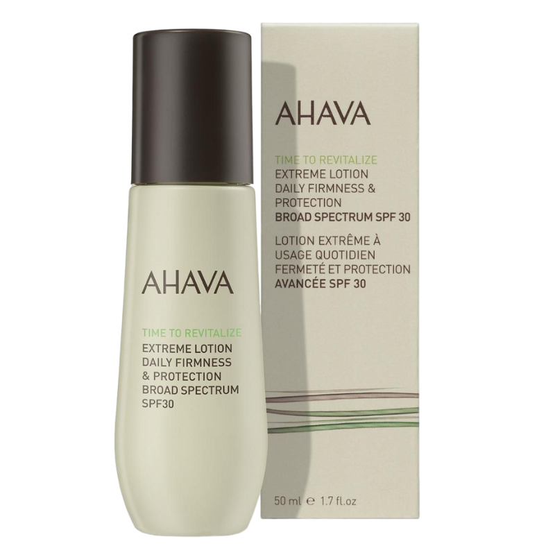 AHAVA Extreme Lotion SPF 30, 50 ml Flasche und Verpackung, tägliche Festigkeit und Schutz, breites Spektrum.