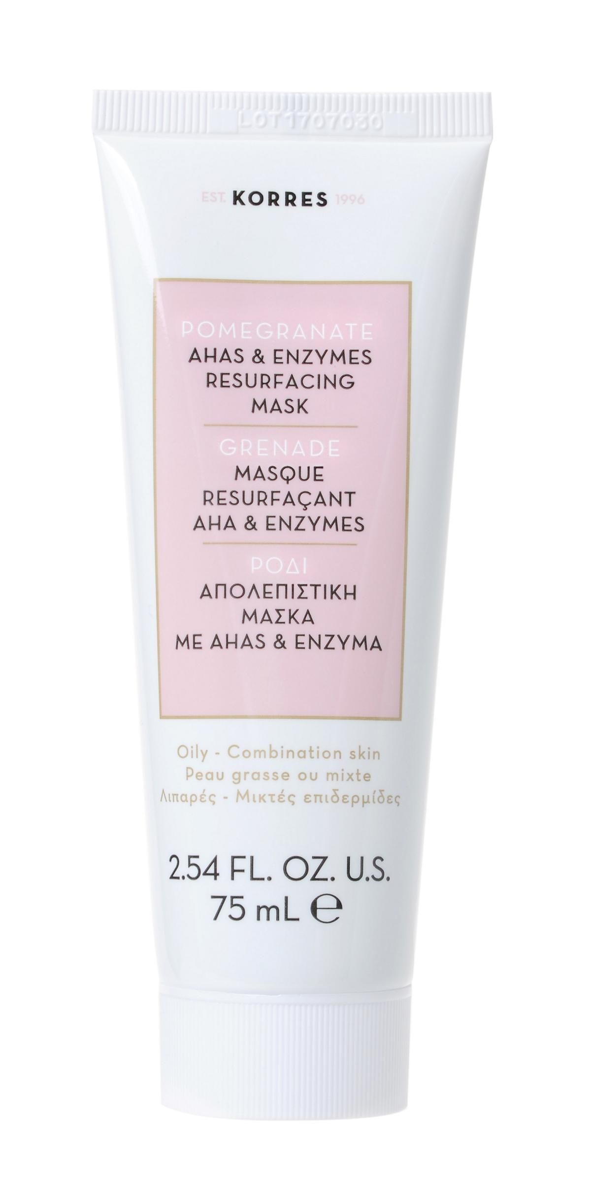 Korres Granatapfel AHA & Enzyme Peeling-Maske für fettige und Mischhaut, 75 ml Tube.