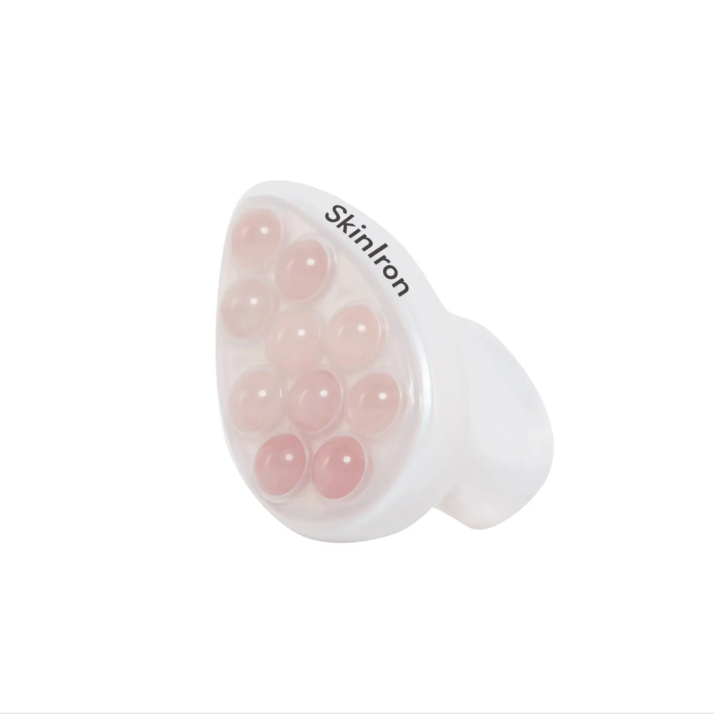 Weißer SkinIron-Massager mit neun rosa Massagekugeln, Produktbild auf weißem Hintergrund.