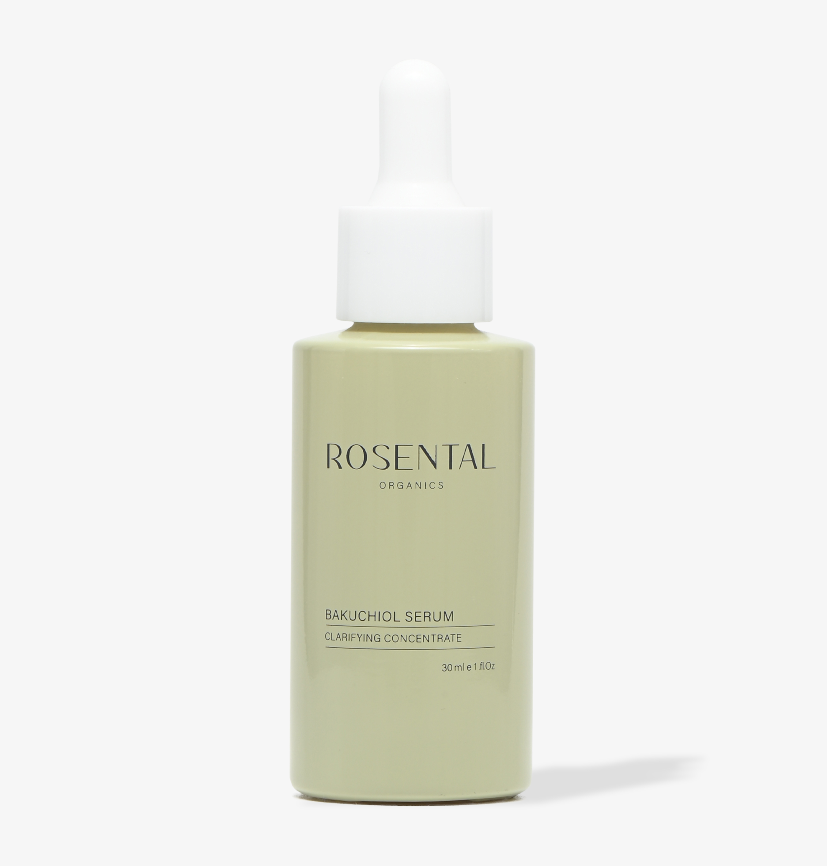 Flasche Rosental Organics Bakuchiol Serum mit Pipette, 30 ml, auf weißem Hintergrund.